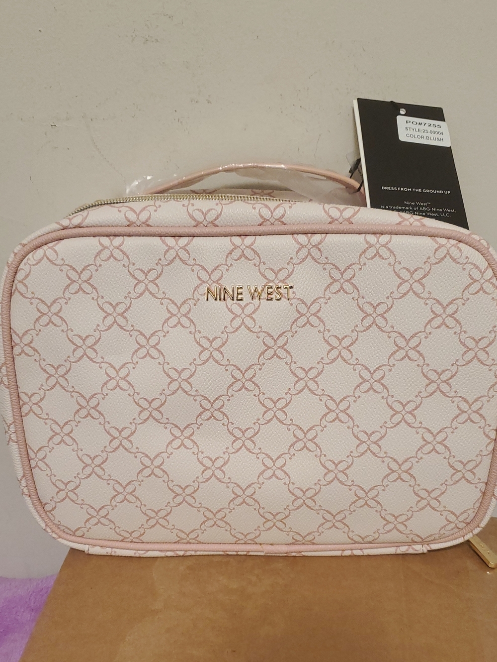 Nine West Blush Pink Logo-Print Cosmetic Case